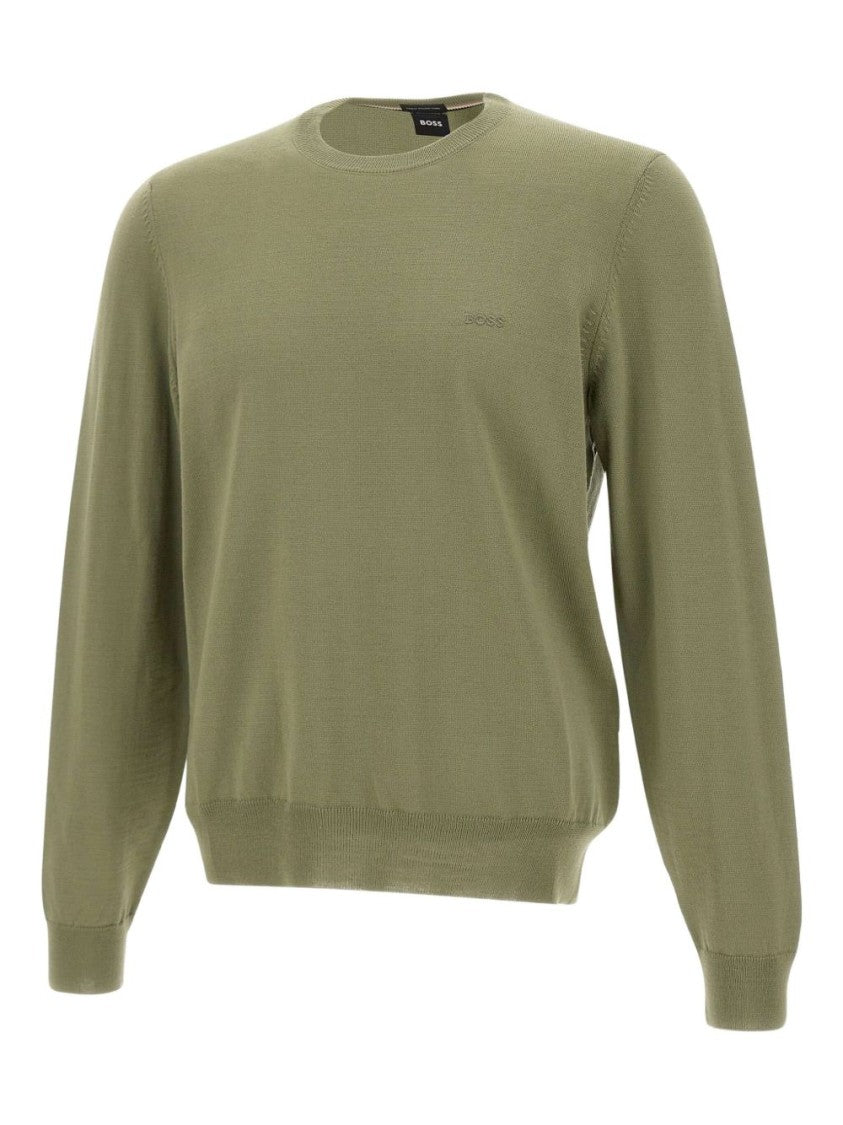 Boss Olive Green Classic Crew Neck Sweater