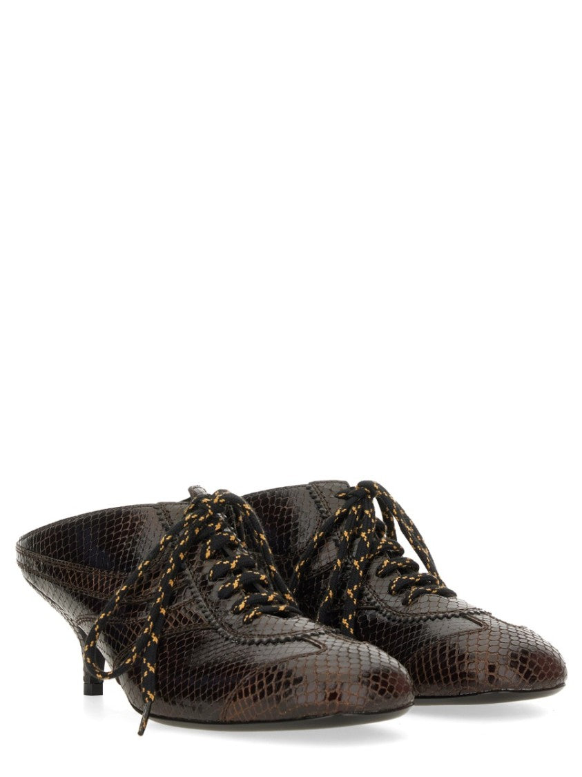 Dries Van Noten Textured Pointed Toe Leather Kitten Heel Mules
