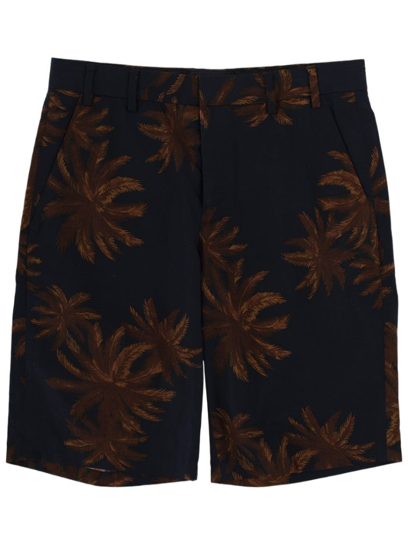 Vince Navy Palm Leaf Printed Cotton Shorts