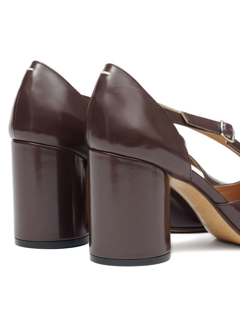 Maison Margiela Chocolate Leather Tabi Pumps With Crisscross Strap Detail