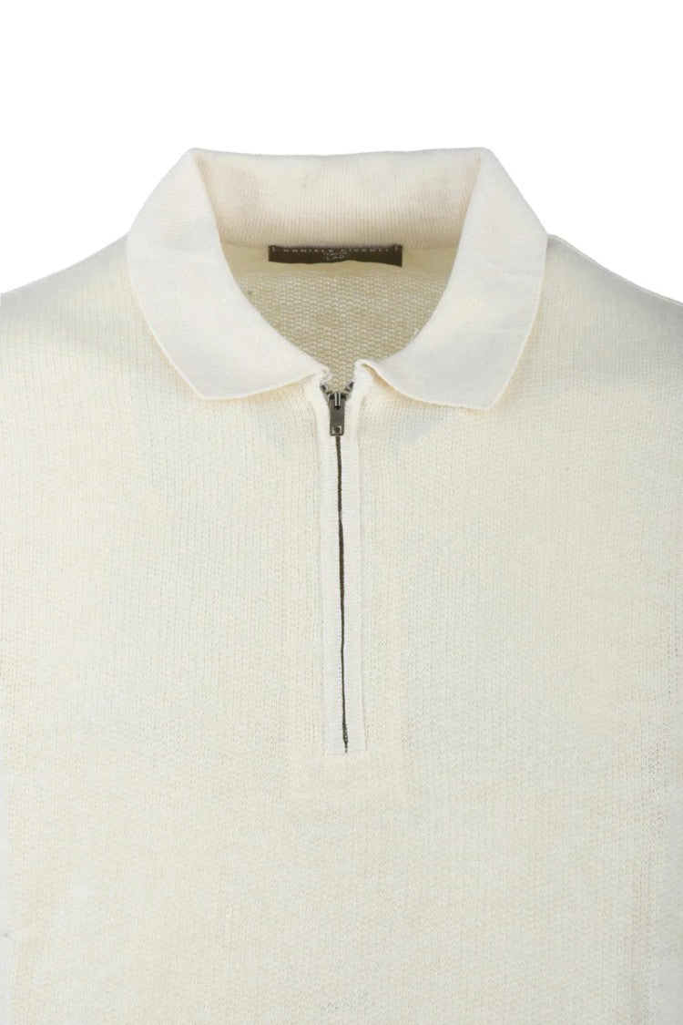 Daniele Fiesoli White Linen Cotton Knit Polo