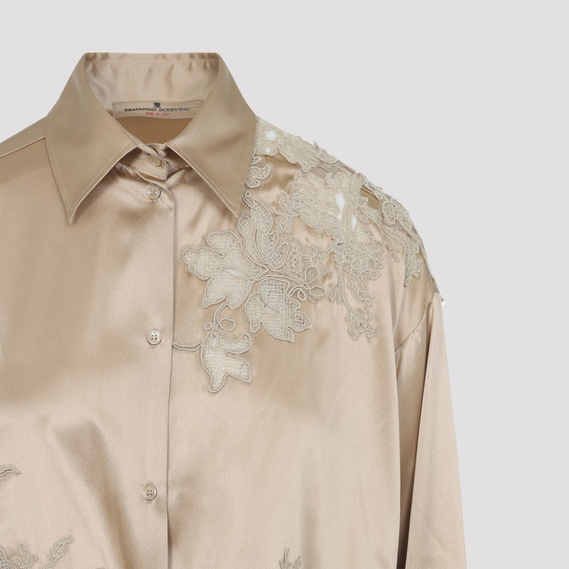 Ermanno Scervino Satin Light Brown Silk Shirt