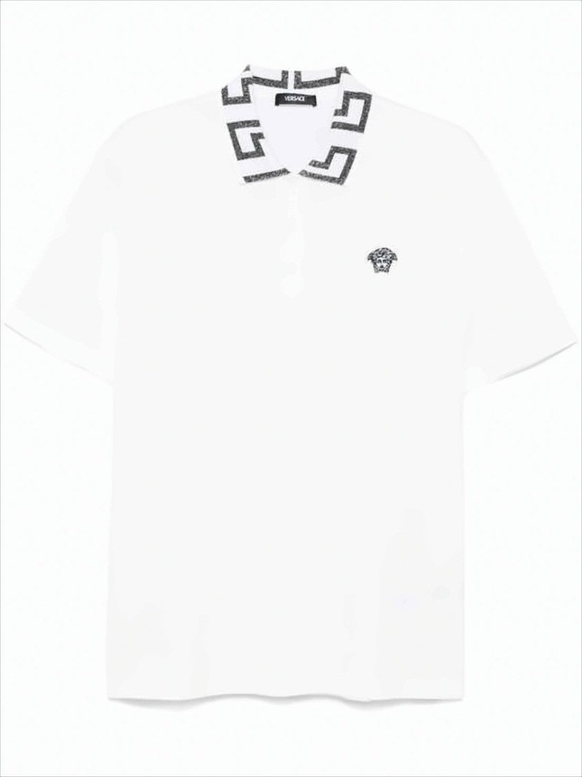 Versace Short-Sleeved Polo Shirt With Geometric Collar Detail