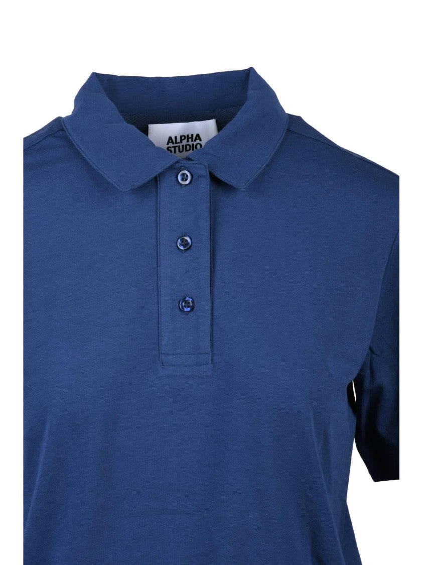 Alpha Studio Blue Cotton Elastane Stretch Polo Shirt