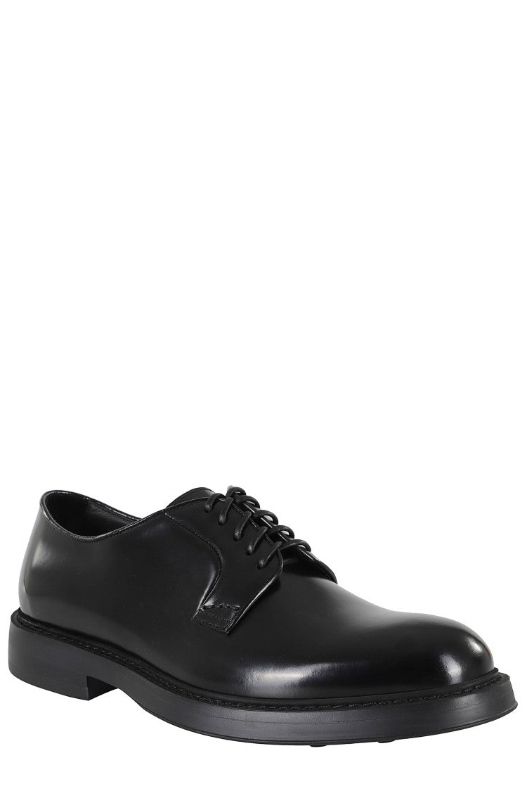 Doucal's Black Polished Leather Lace-Up Derby Loafers