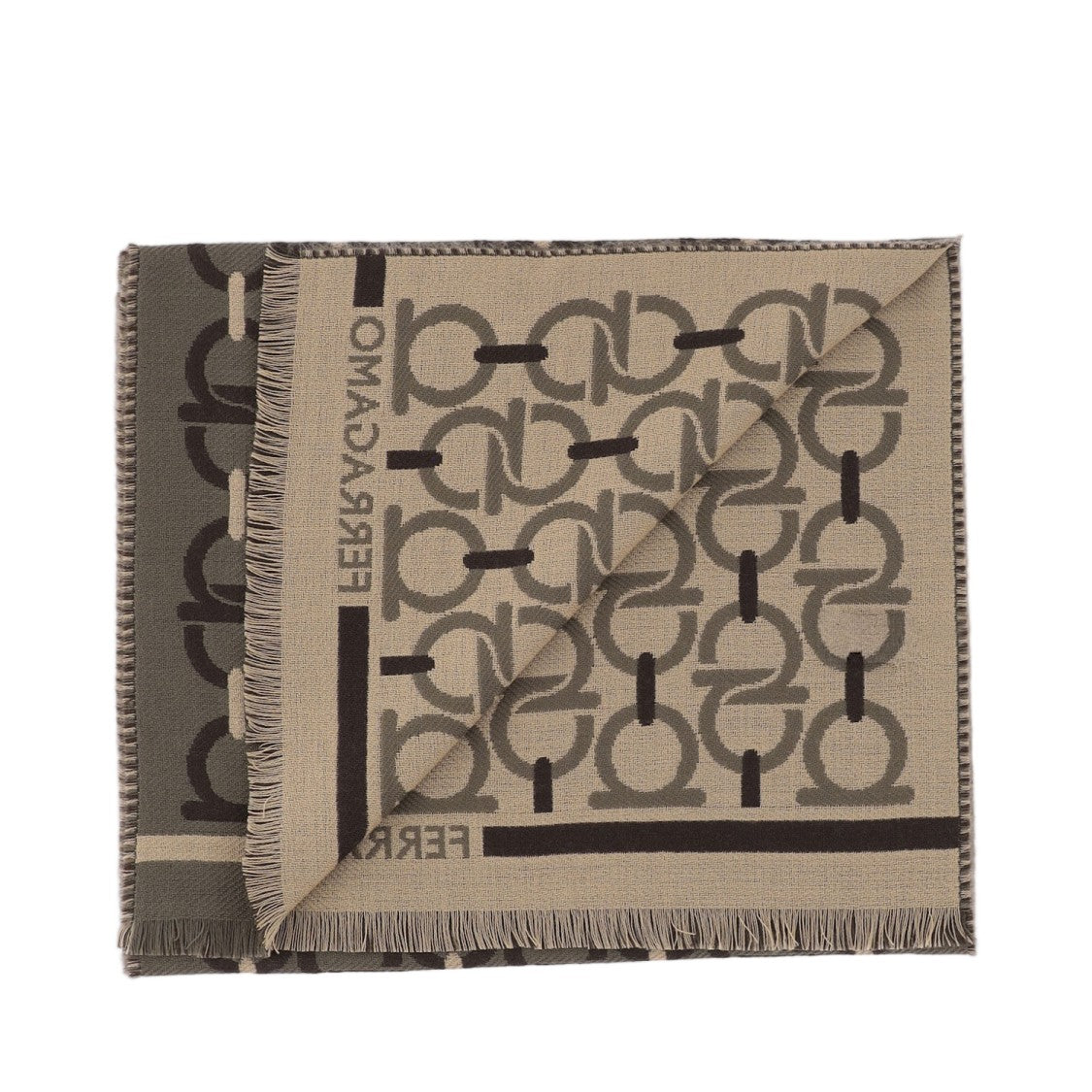 Salvatore Ferragamo Wool Scarf With Interlocking Geometric Pattern