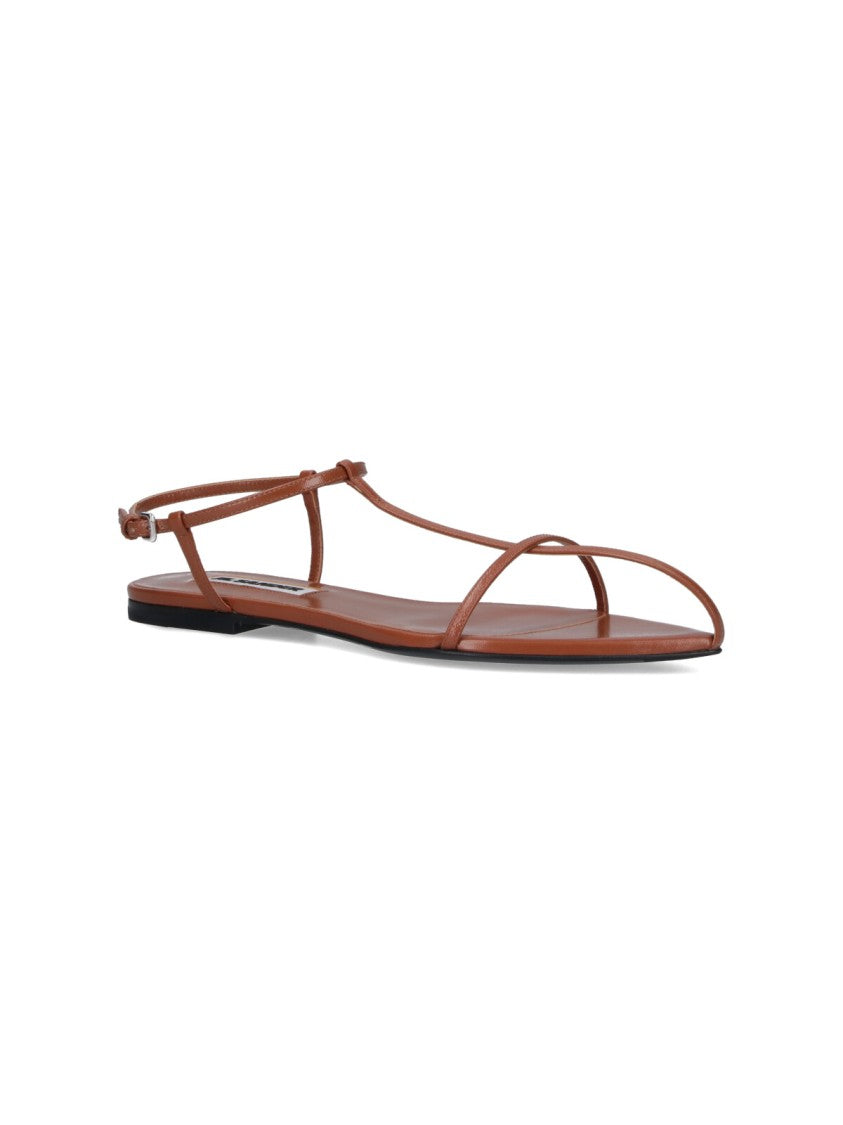 Jil Sander Leather Sandals, Brown, Round Open Toe
