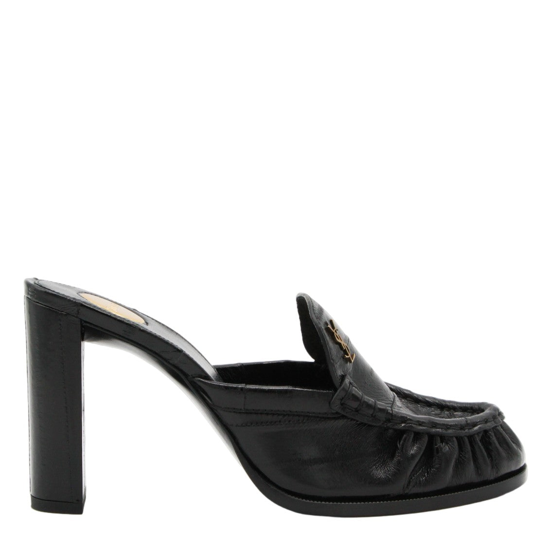 Saint Laurent Gathered Leather Mule Flats With Block Heel