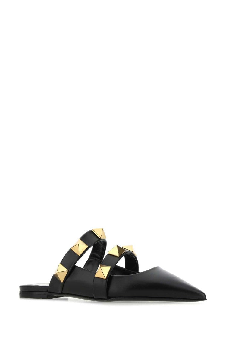 Valentino Garavani Black Leather Roman Stud Slippers