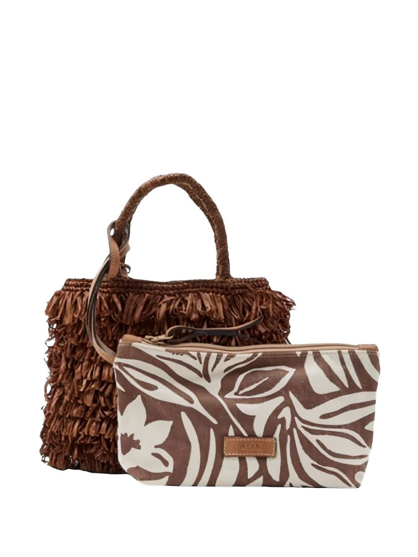 Afar Textured Brown Handbag With Fringed Detailing And Detachable Pouch