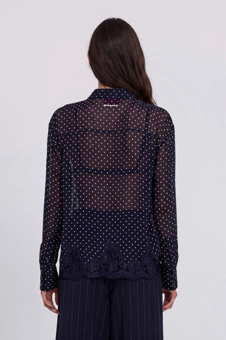 Ermanno Navy And White Polka-Dot Viscose Shirt