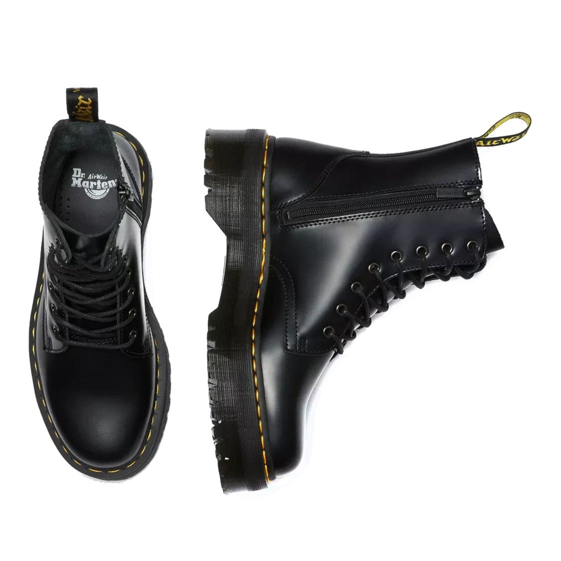 Dr. Martens Black Jadon Chunky Sole Zipper Leather Ankle Boots