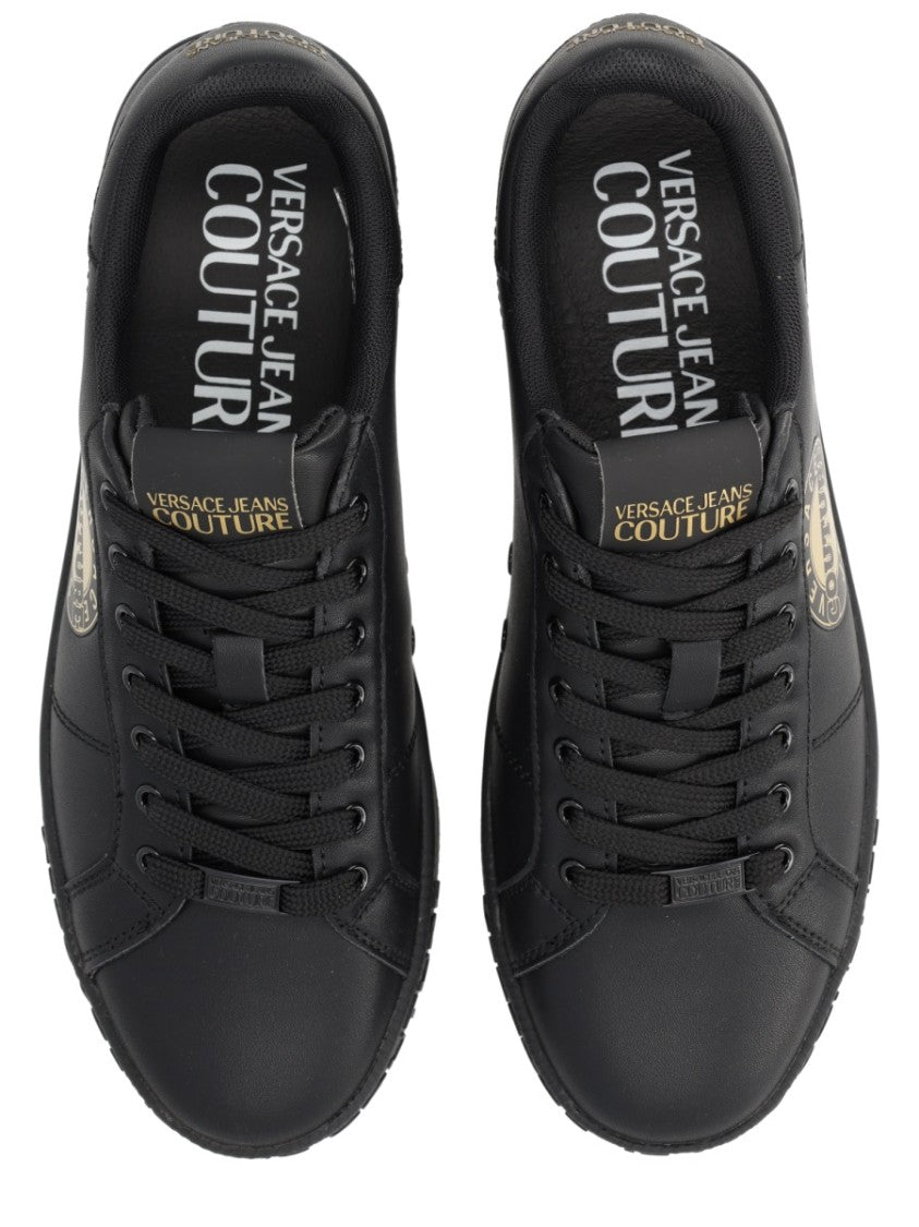 Versace Jeans Couture Lace-Up Black Sneakers With Gold-Tone Accents