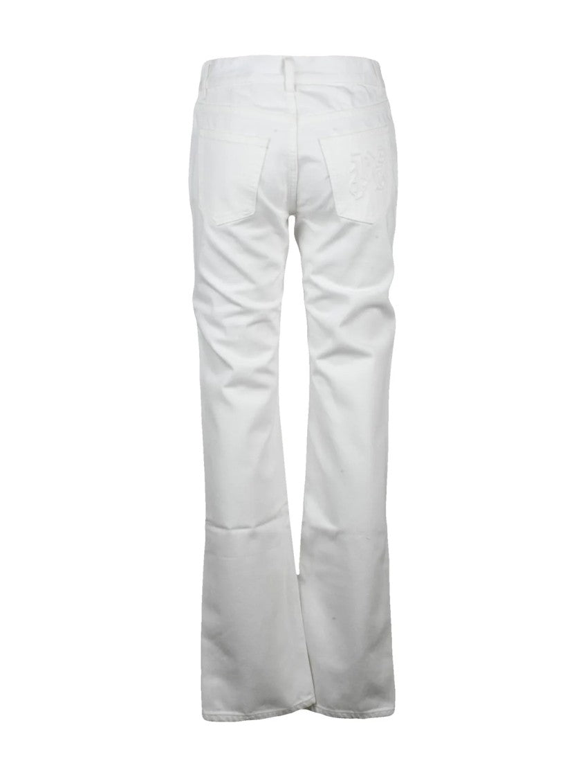 Palm Angels White Cotton Flared Jeans