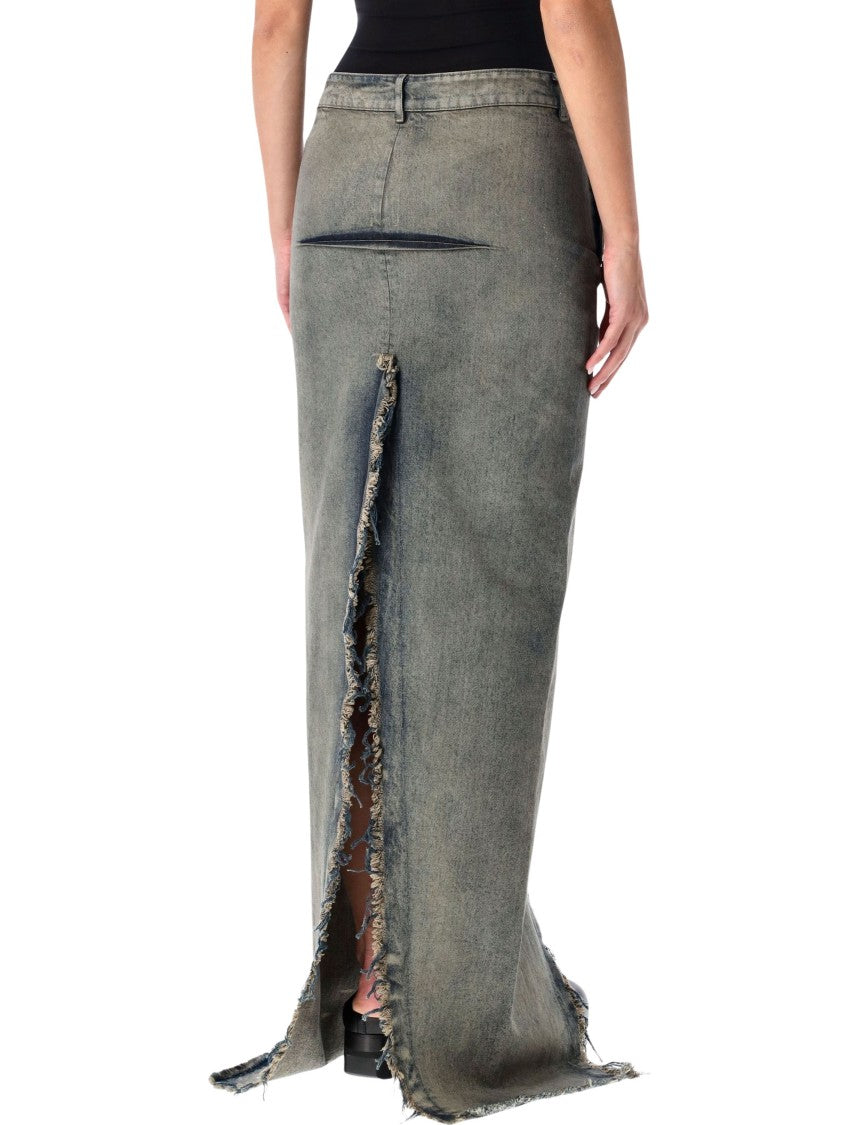 Rick Owens Long Denim Slit Cut Skirt