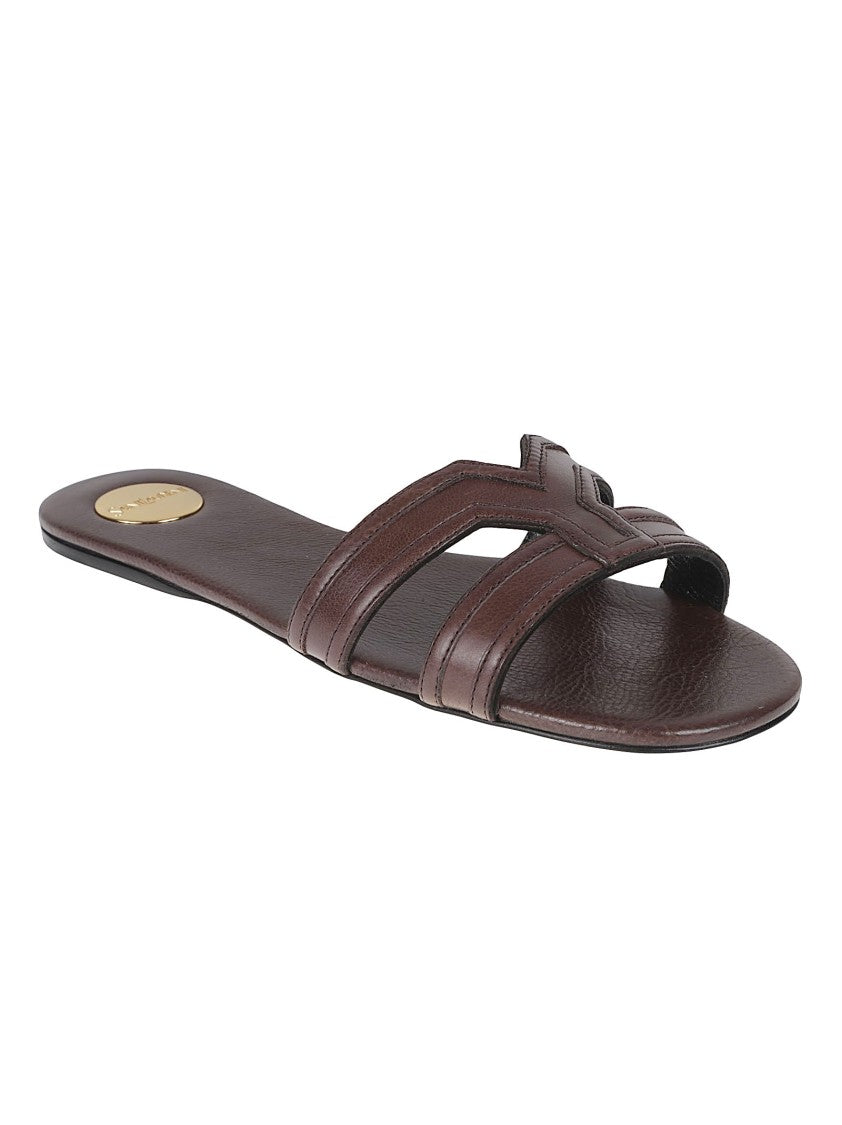 Saint Laurent Brown Sandals With Double Strap And Rounded Toe
