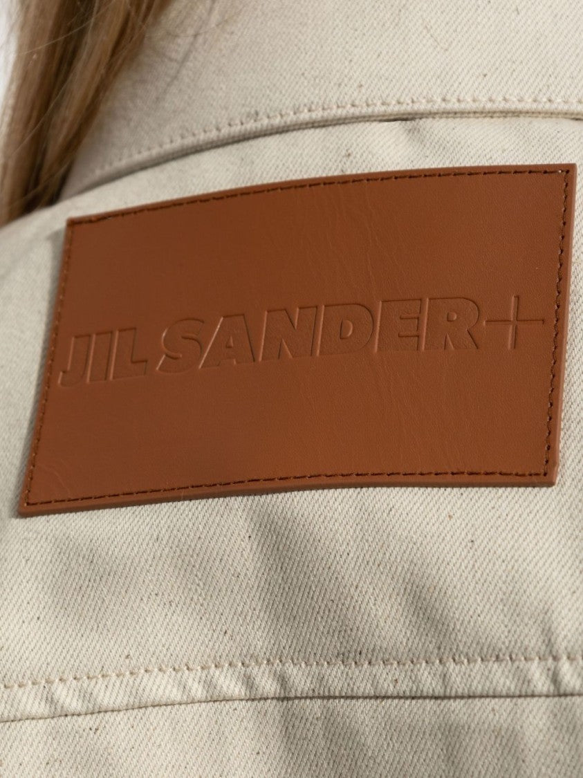 Jil Sander Relaxed Fit Beige Shirt With Logo Patch And Button Fastening