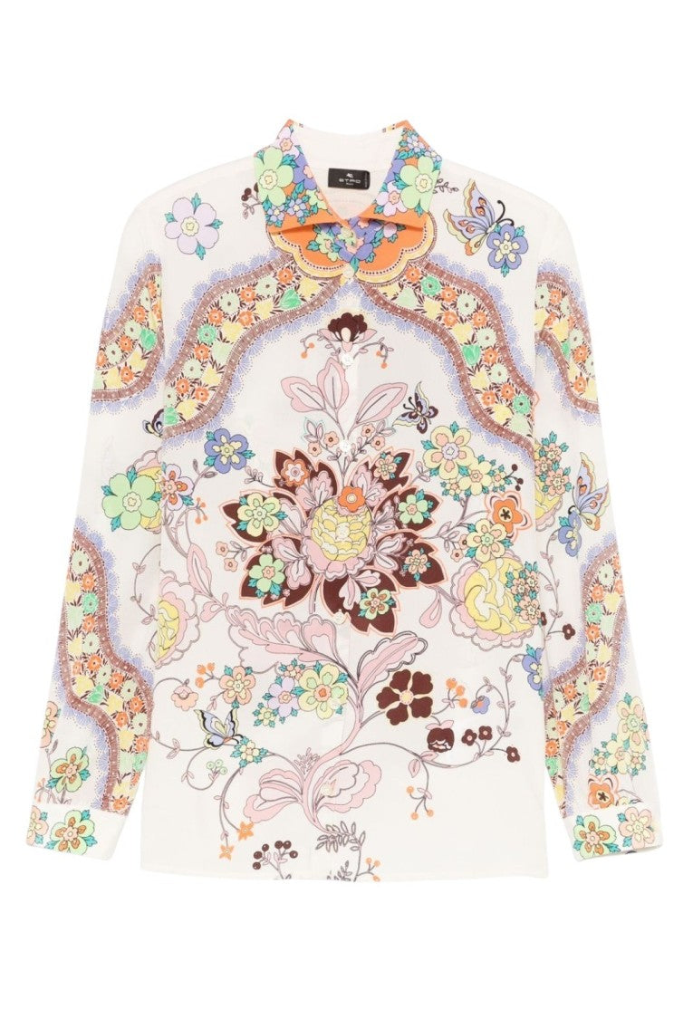 Etro Beige Floral Print Silk Shirt