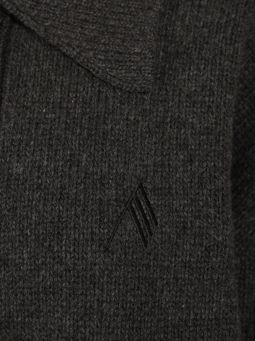 The Attico Charcoal Knit Button-Up Ribbed Sweater