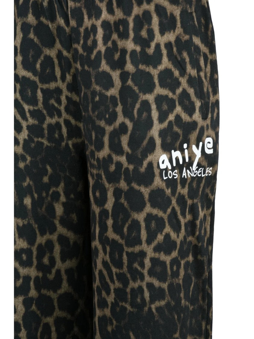 Aniye By Wide Leg Cotton Trousers With Adjustable Drawstrings And Leopard Print