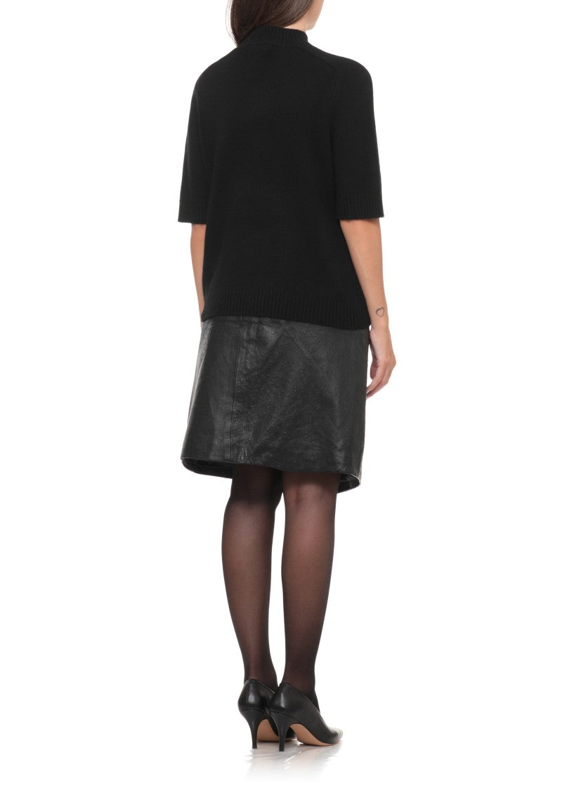 Loulou De Saison Black Short-Sleeve High Neck Cashmere Sweater