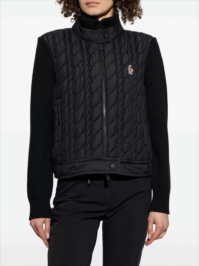 Moncler Quilted Nylon Front Panel Cardigan With Contrasting Knit Sleeves