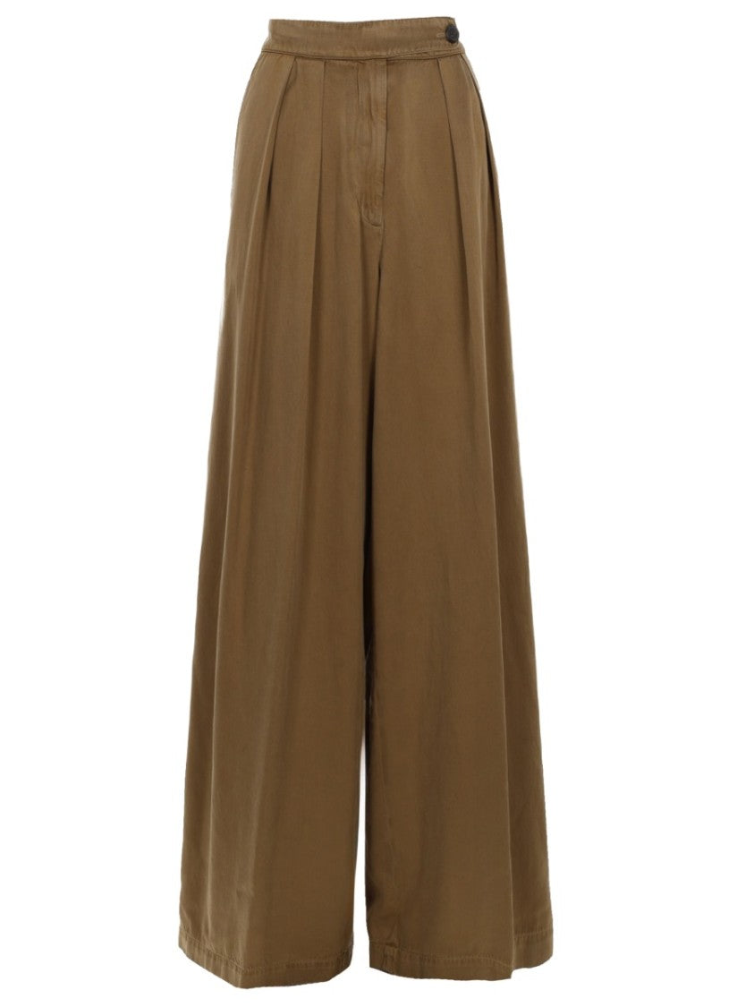 Dries Van Noten Wide-Leg Front Pleats Cupro Trousers Pants