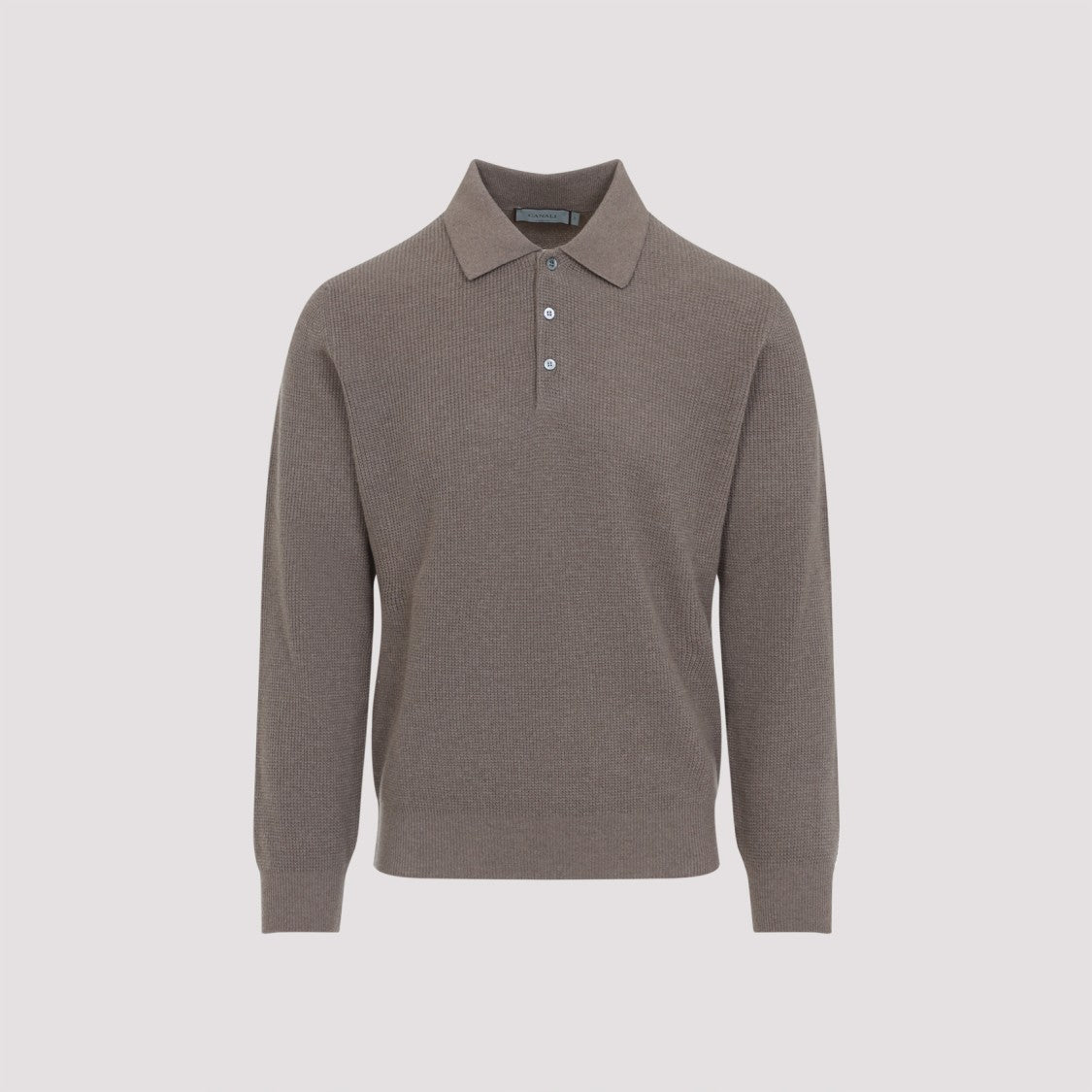Canali Taupe Brown Wool Long Sleeves Suede Detail Polo