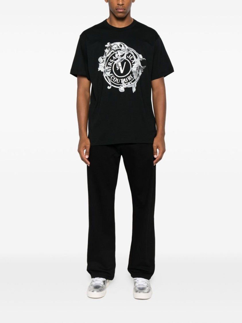 Versace Jeans Couture Short-Sleeve Cotton T-Shirt With Ornamental Logo Detail