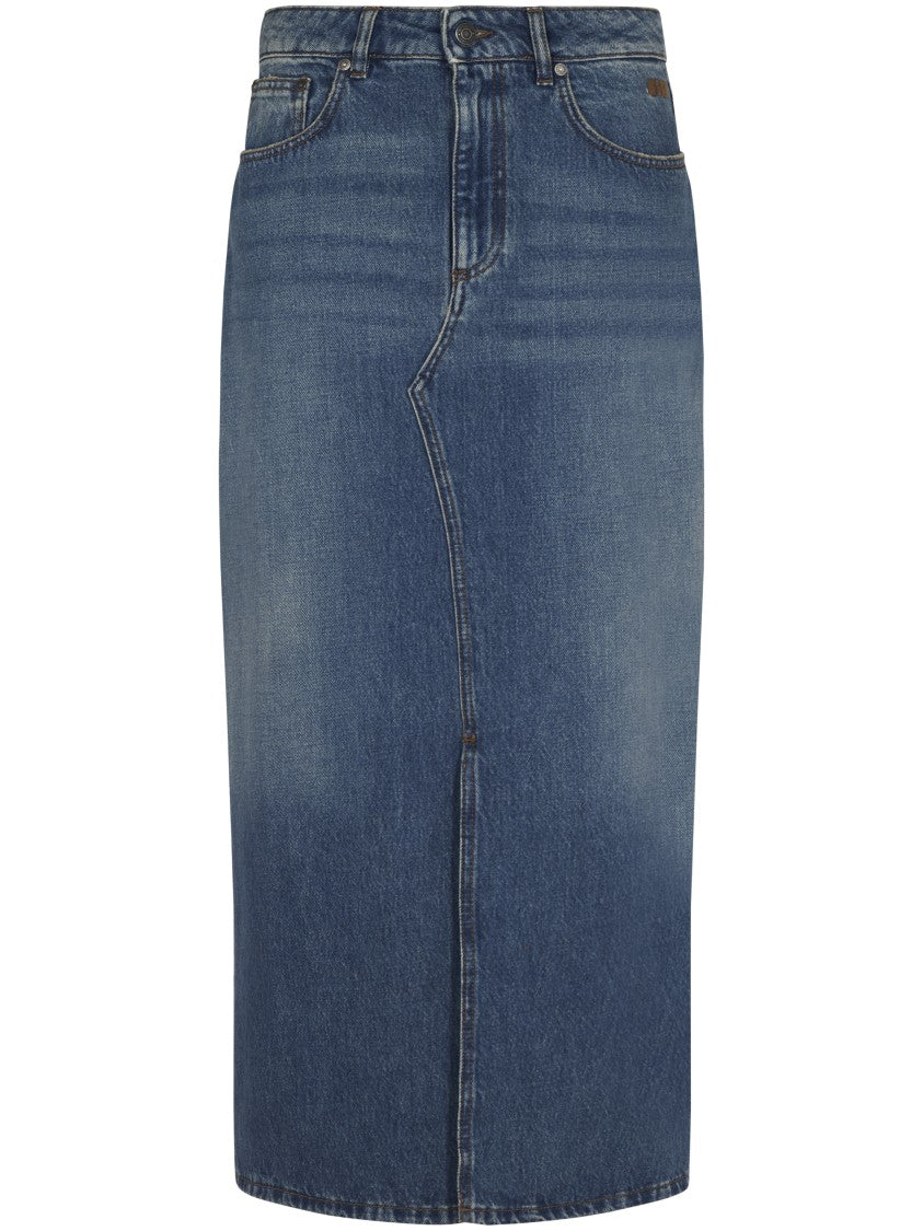 Msgm A-Line Denim Maxi Skirt