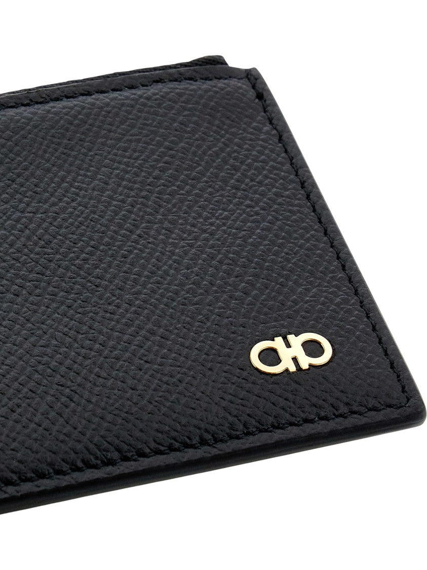 Ferragamo Textured Micro Gancio Wallet With Zipper Compartment