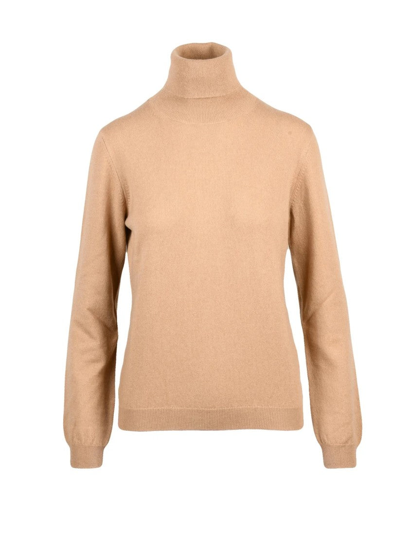 Ballantyne Beige High-Neck Cashmere Sweater With Ribbed Details