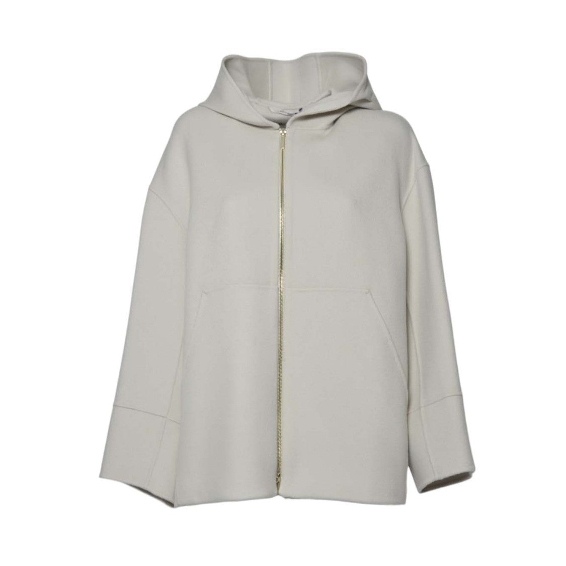 Max Mara Minimalist Zip-Up Coat With Cozy Hood And Front Pockets