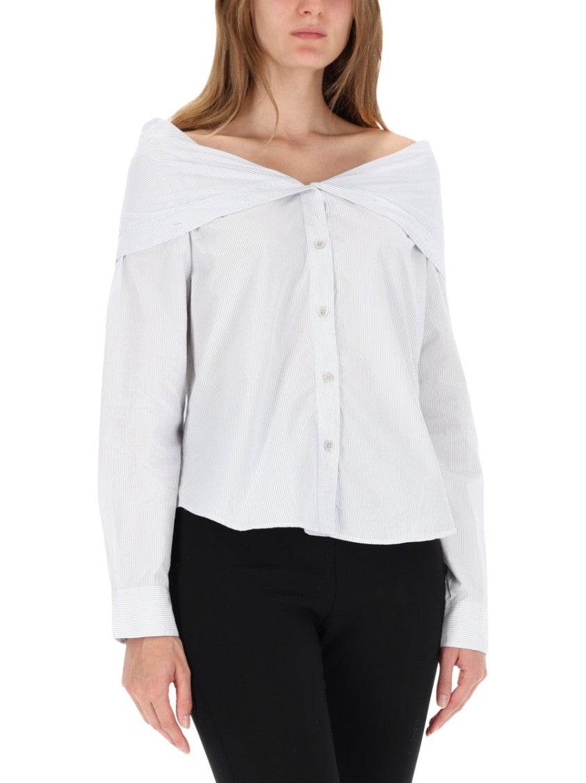 Our Legacy Off-Shoulder White Cotton Shirt With Wide Collar