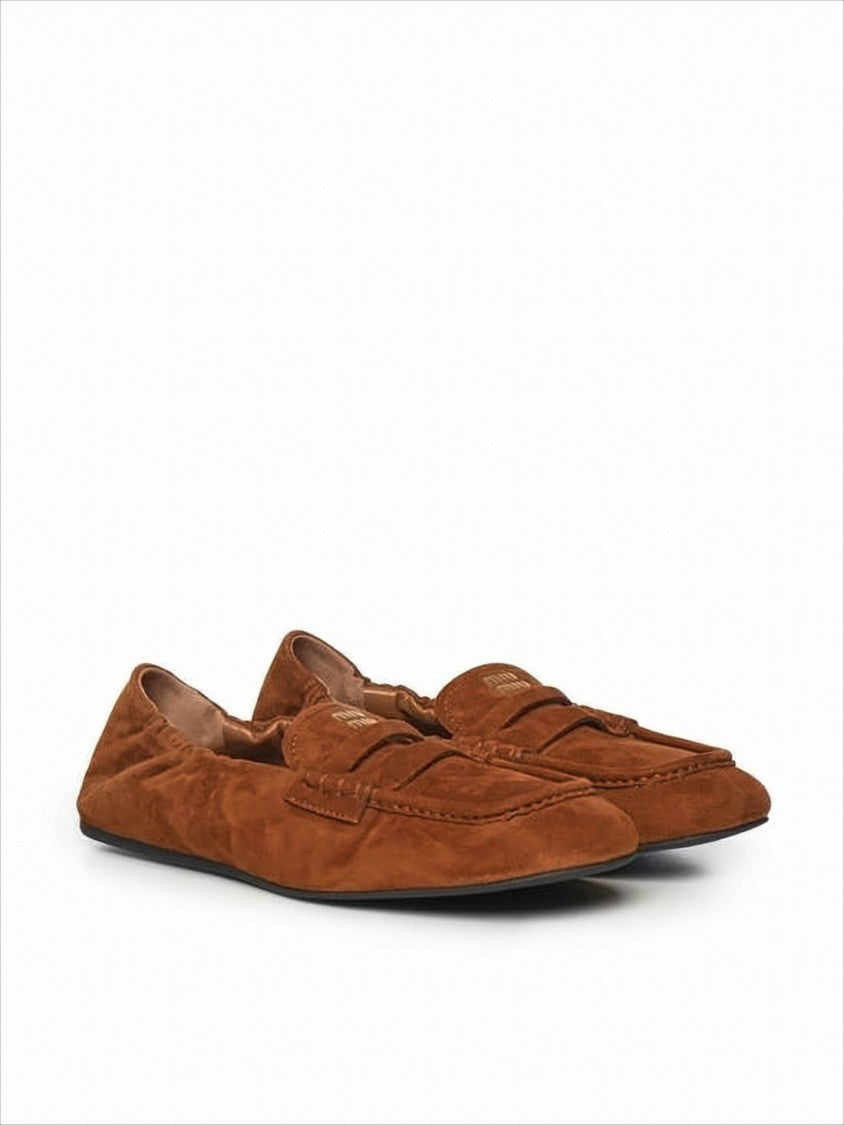 Miu Miu Brown Suede Lambskin Leather Loafers