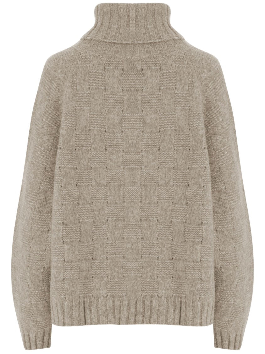 Allude Turtleneck Sweater In Cashmere And Silk With Geometric Pattern