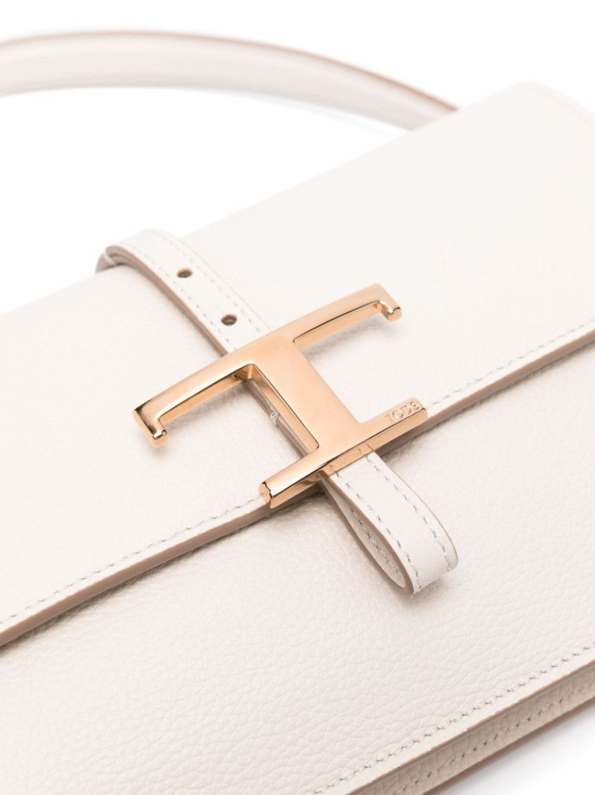 Tod's Structured White Handbag With Gold-Tone Clasp