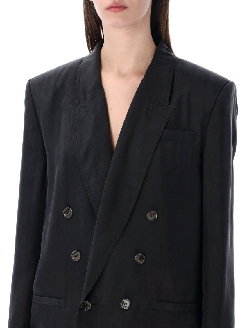 Saint Laurent Double-Breasted Silk Habotai Jacket