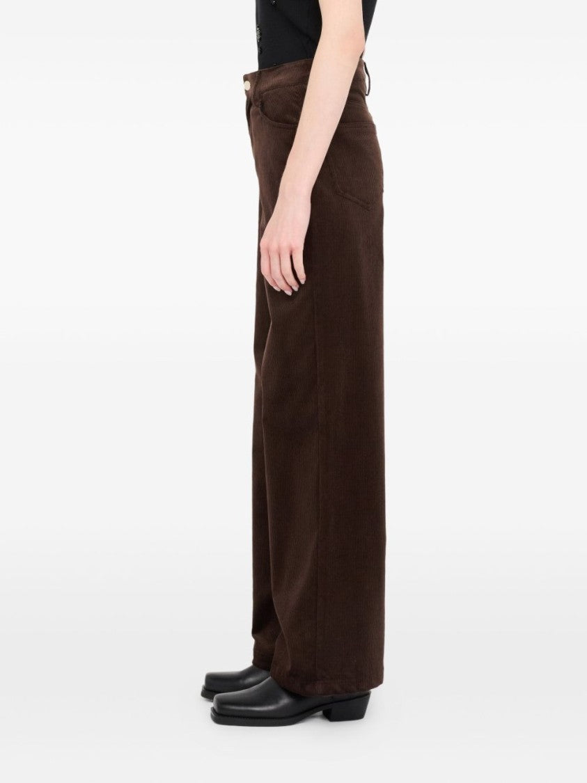 Liu Jo Wide-Leg Brown Corduroy Trousers With Button And Zip Fastening