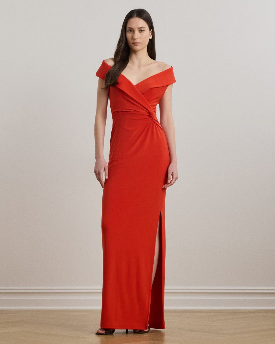 Lauren Ralph Lauren Red Leonidas Sleeveless Evening Gown