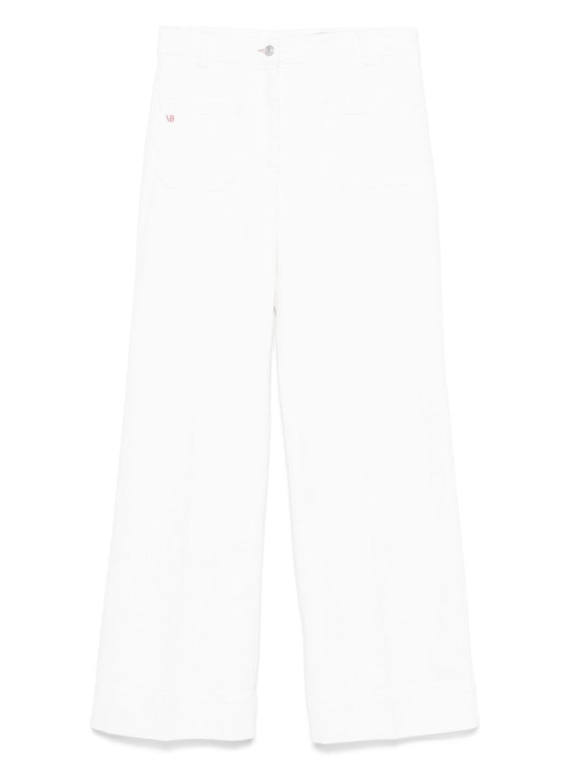 Victoria Beckham High-Waisted White Denim Flare Jeans With Design