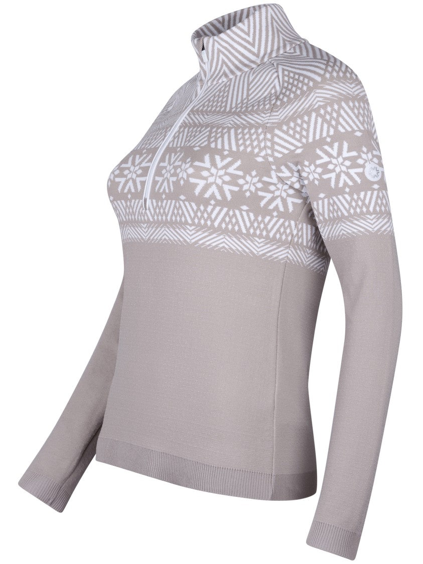 Newland Long-Sleeve High-Collar Top With Geometric Yoke