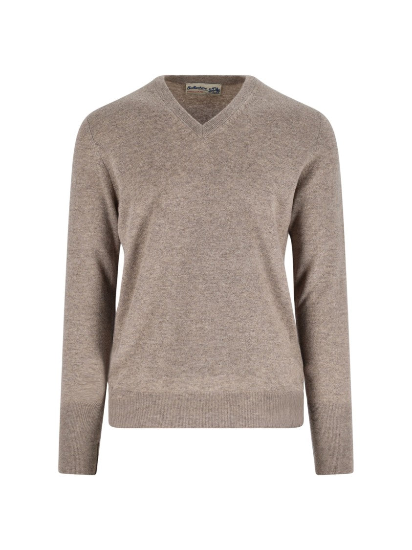 Ballantyne Beige V-Neck Cashmere Sweater