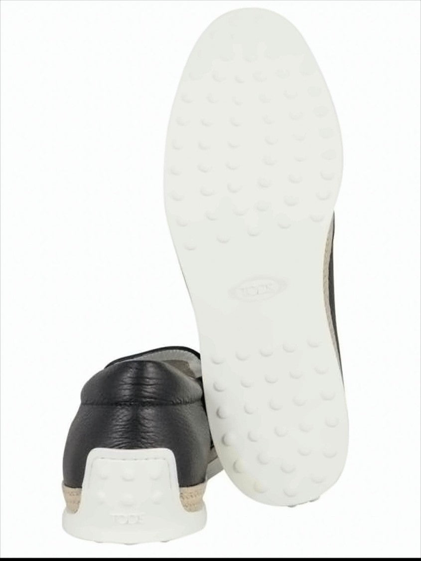 Tod's Rounded Toe Loafers With Contrast Woven Trim And White Outsole
