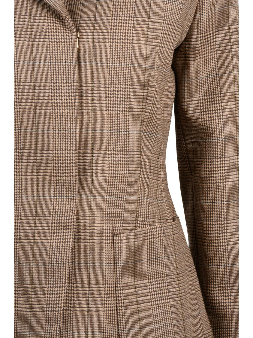Marella Brown Virgin Wool Plaid Blazer