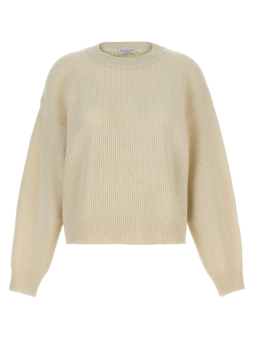Brunello Cucinelli Ribbed Cashmere Blend Sweater With Sequin Appliqué