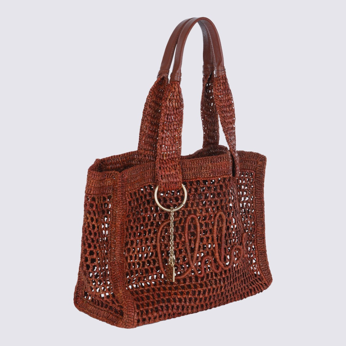 Chloé Woven Open-Weave Bag With Gold-Tone Charm Detail