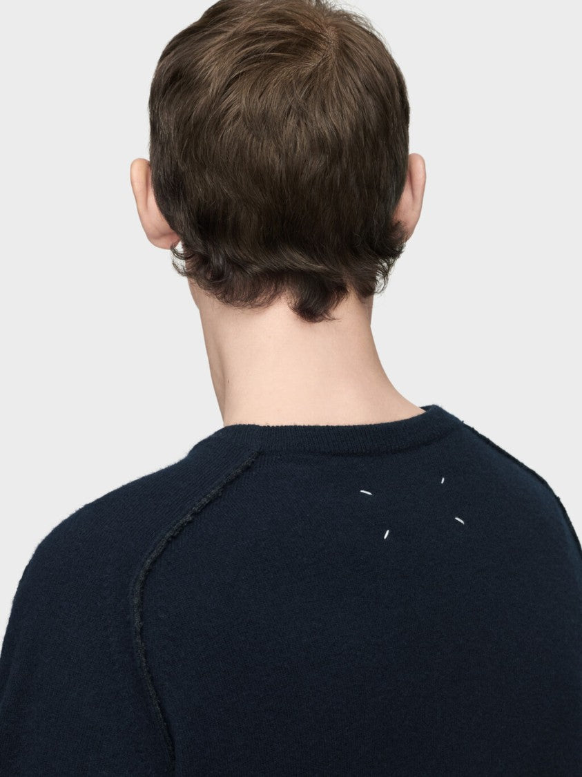 Maison Margiela Navy Minimalist Crew Neck Wool Sweater