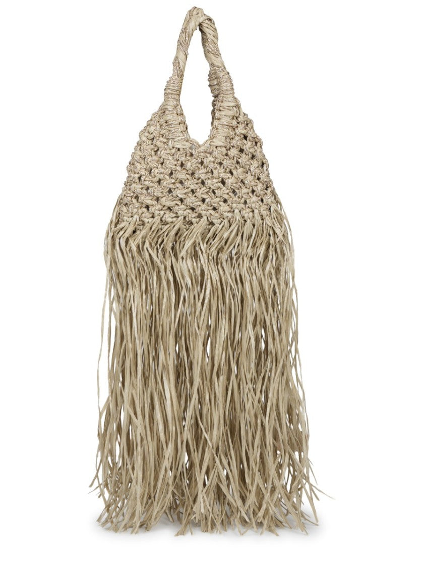 Hibourama Vannifique Mini Fringe Woven Raffia Mini Tote Bag