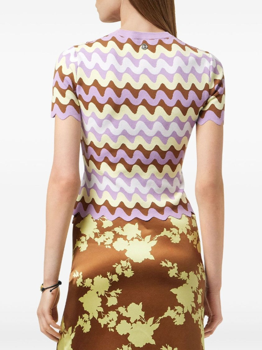 Versace Zigzag Embroidered Short-Sleeved Sweater